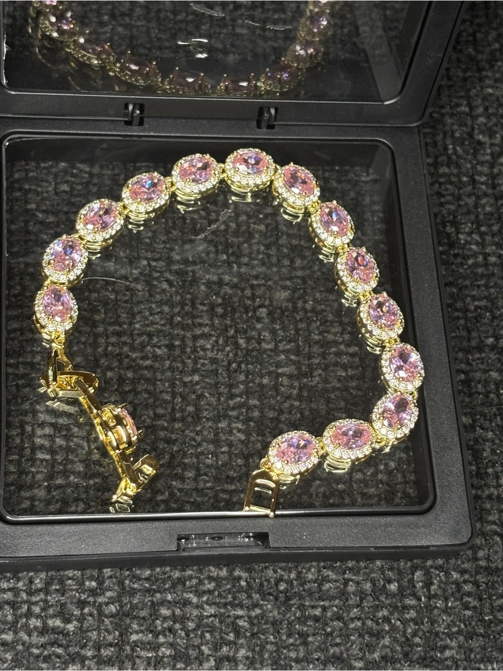 Gold Bracelet with Pink Gemstone Accents